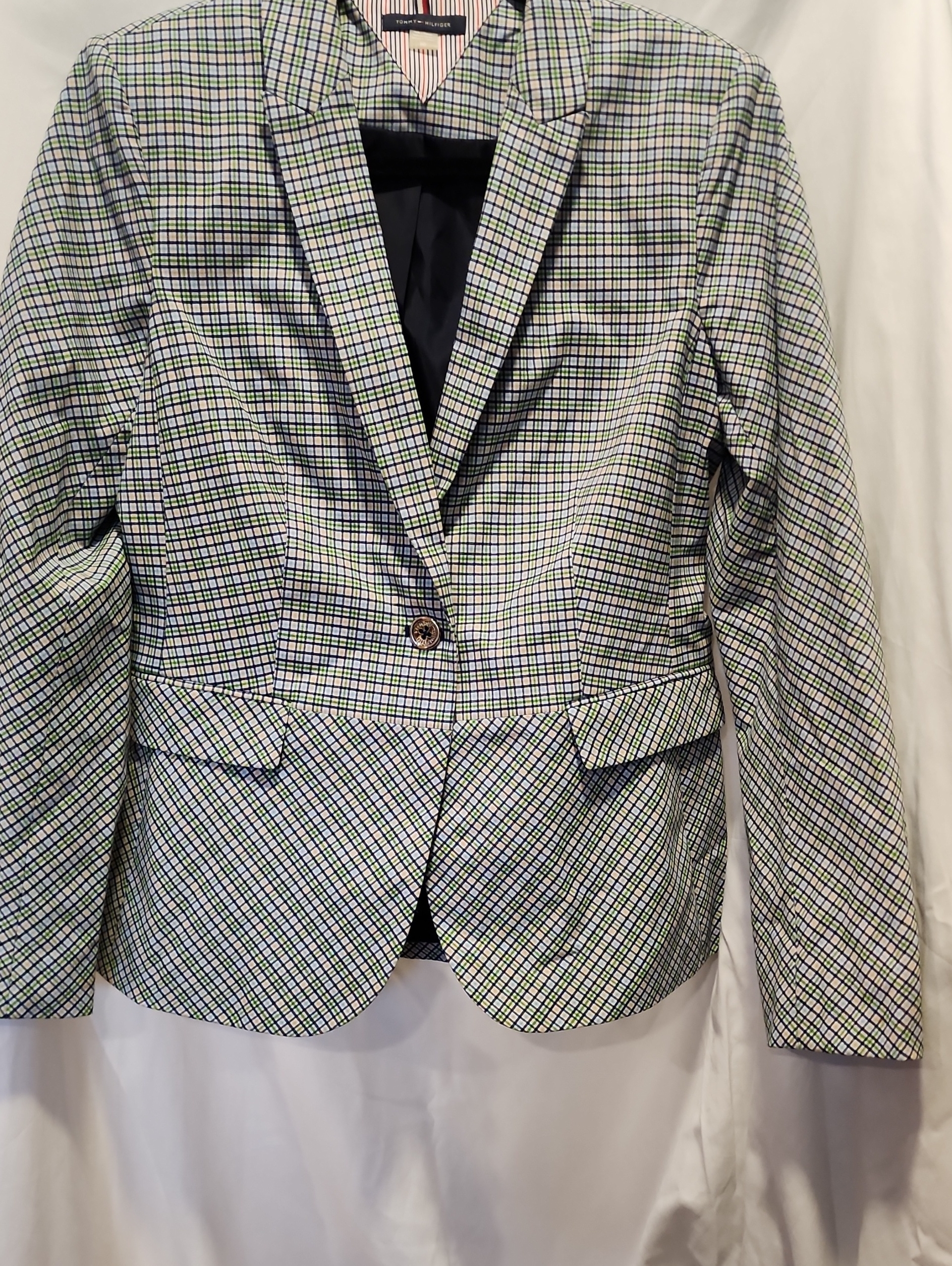 Tommy Hilfiger Green Blue Pink And Black Plaud SingleButton Blazer